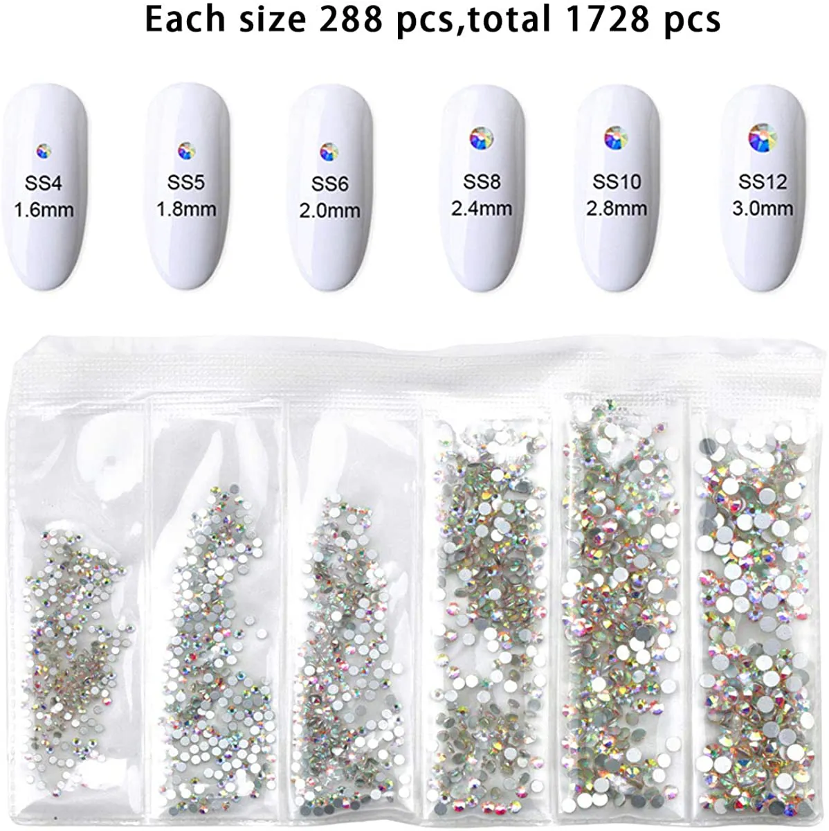 120 Pcs Multi Shapes Glass Crystal AB Rhinestones for Nail Art Craft, Mix 12 Style Flatback Crystals 3D Decorations Flat Back Stones Gems Set (120 Pcs Crystals 1728 Pcs Rhinestones)