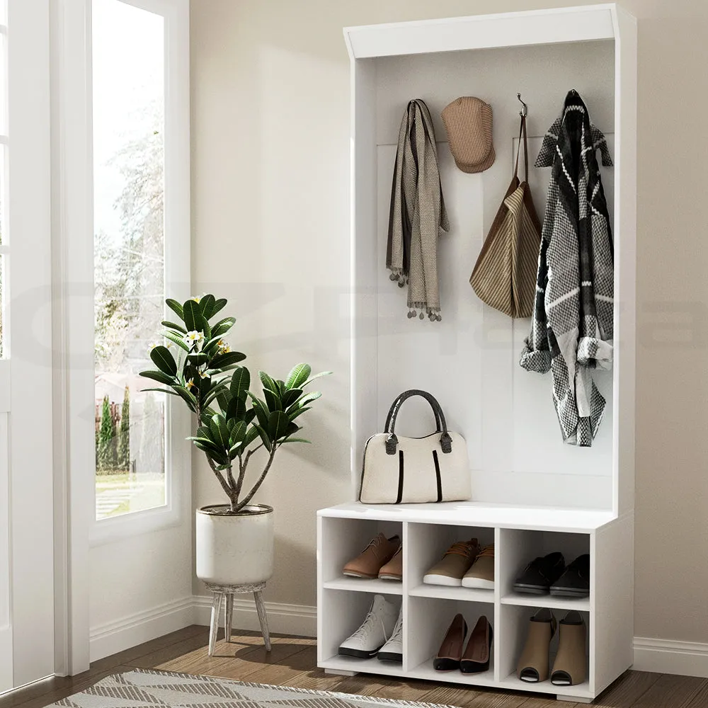 180cm Shoe Rack Cabinet Hall Tree Coat Rack - White