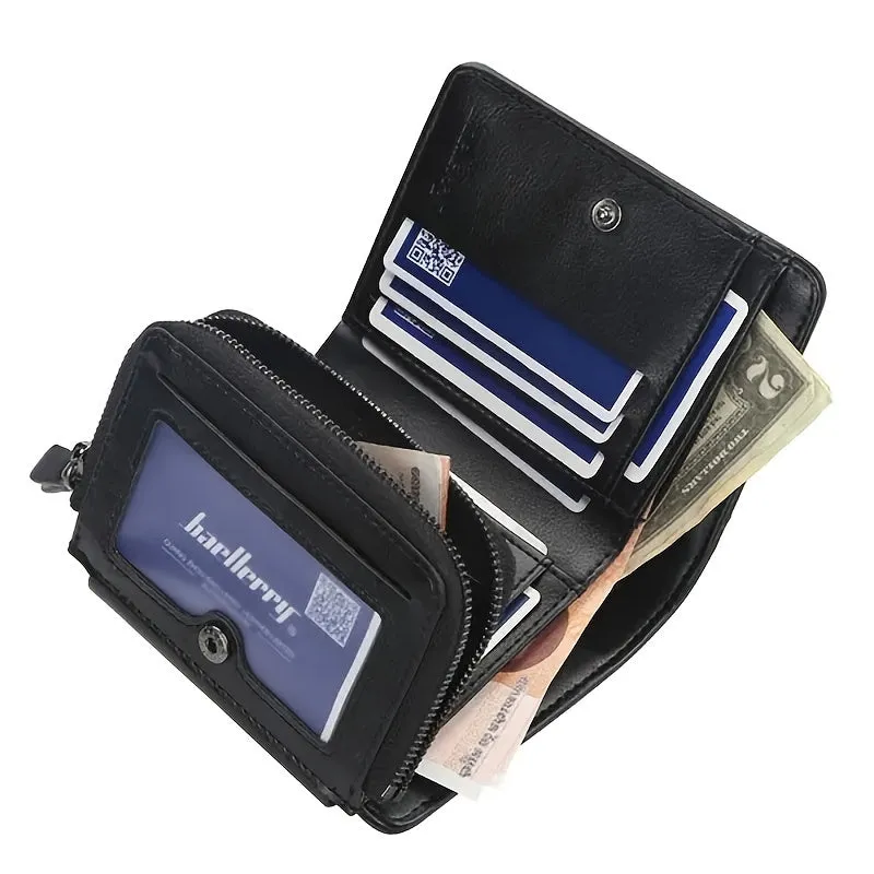 1pc Stylish Mens Short Wallet - Ultra-Thin, Multi-Card Slots & Zippered Coin Pocket - Secure, Compact Design - Perfect Gift for Him on Valentines Day