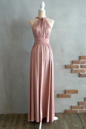 A-line Floor-Length Criss-Cross Straps Blush Spandex Bridesmaid Dress  BD043