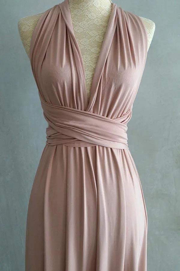 A-line Floor-Length Criss-Cross Straps Blush Spandex Bridesmaid Dress  BD043