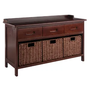 Adriana Storage Bench with 3 Wicker Baskets - Walnut