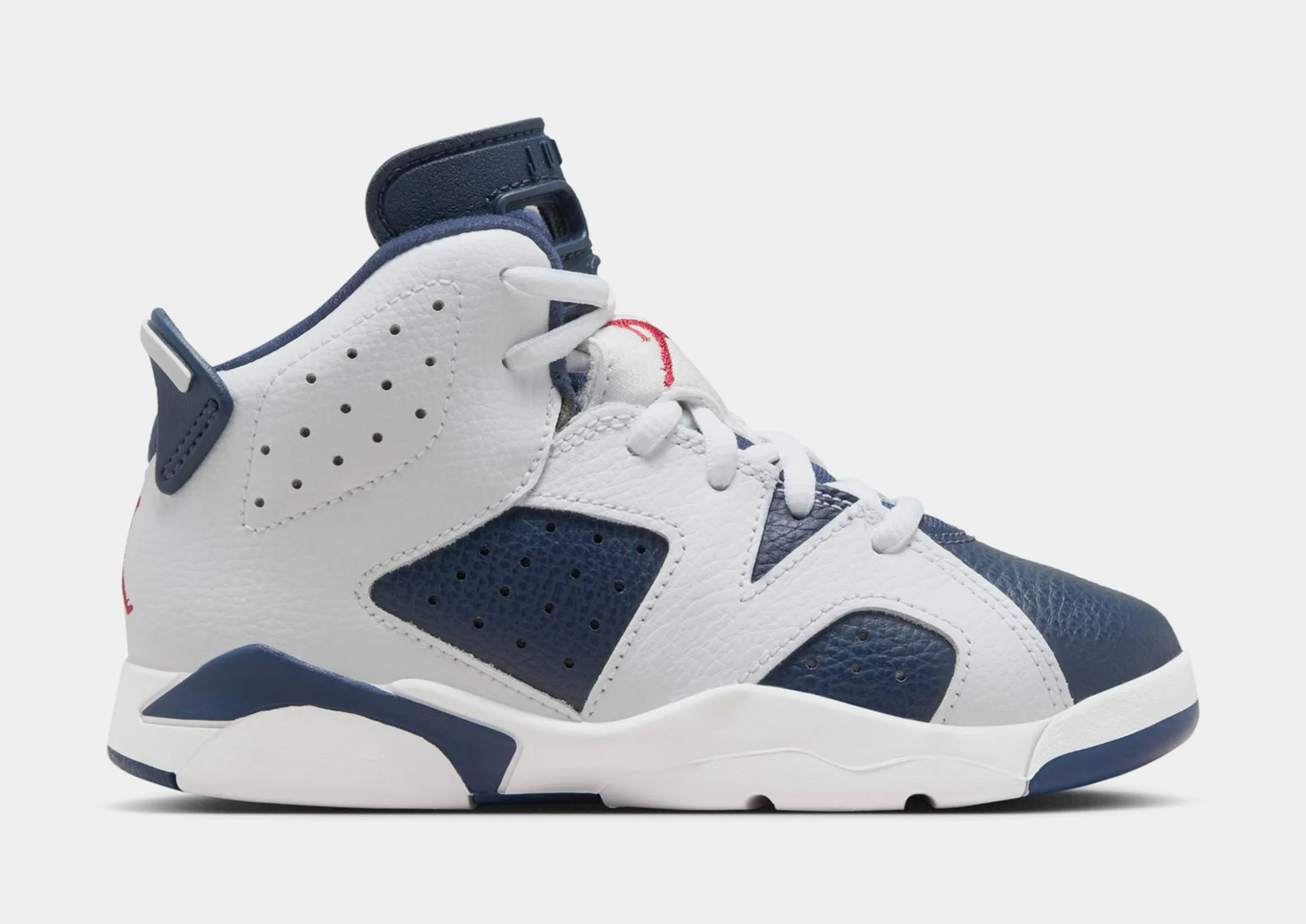 Air Jordan 6 Retro White and Midnight Navy Preschool Lifestyle Shoes (White/Varsity Red/Midnight Navy)