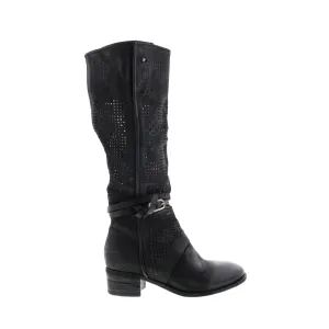 A.S.98 Gene A40313-101 Womens Black Leather Hook & Loop Knee High Boots