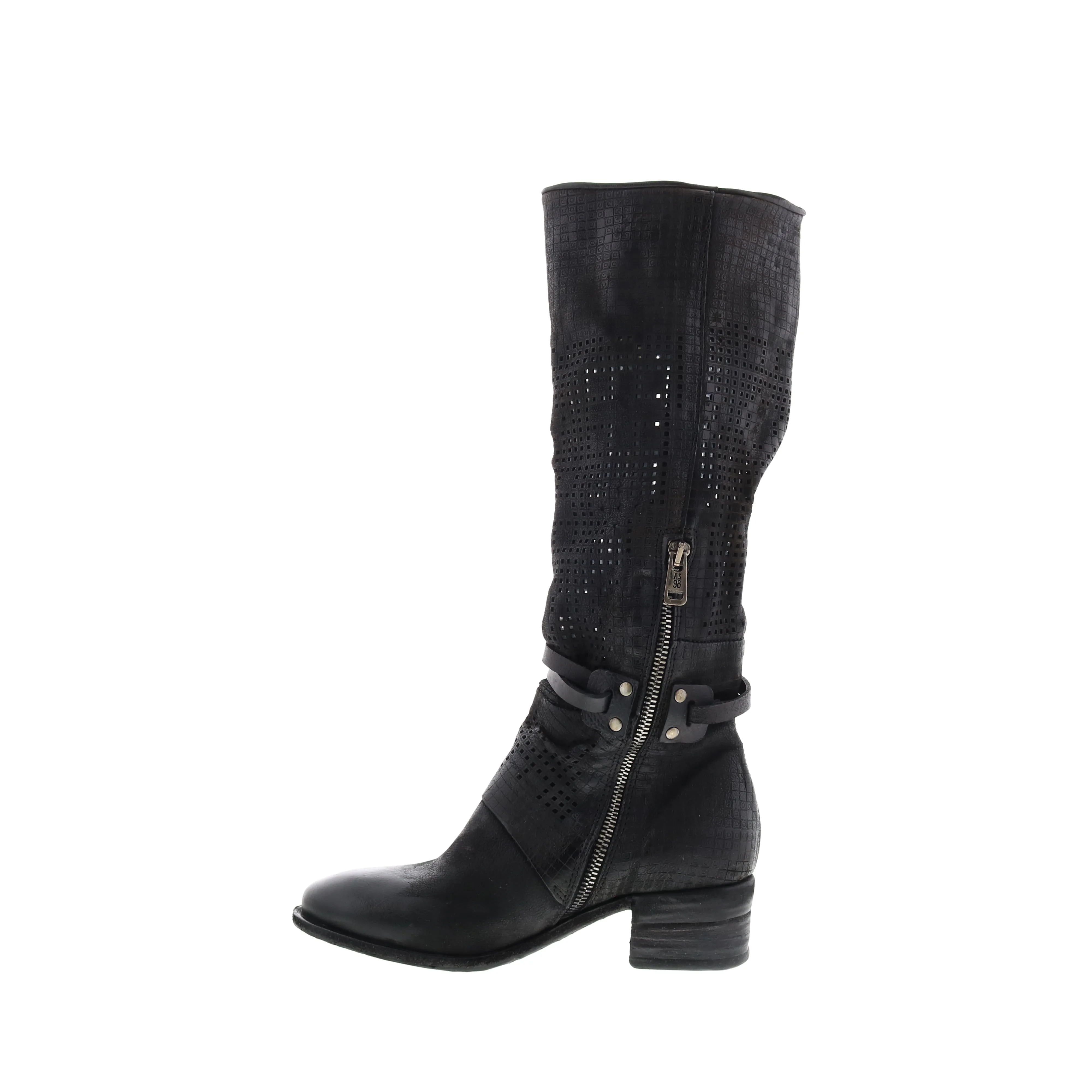 A.S.98 Gene A40313-101 Womens Black Leather Hook & Loop Knee High Boots