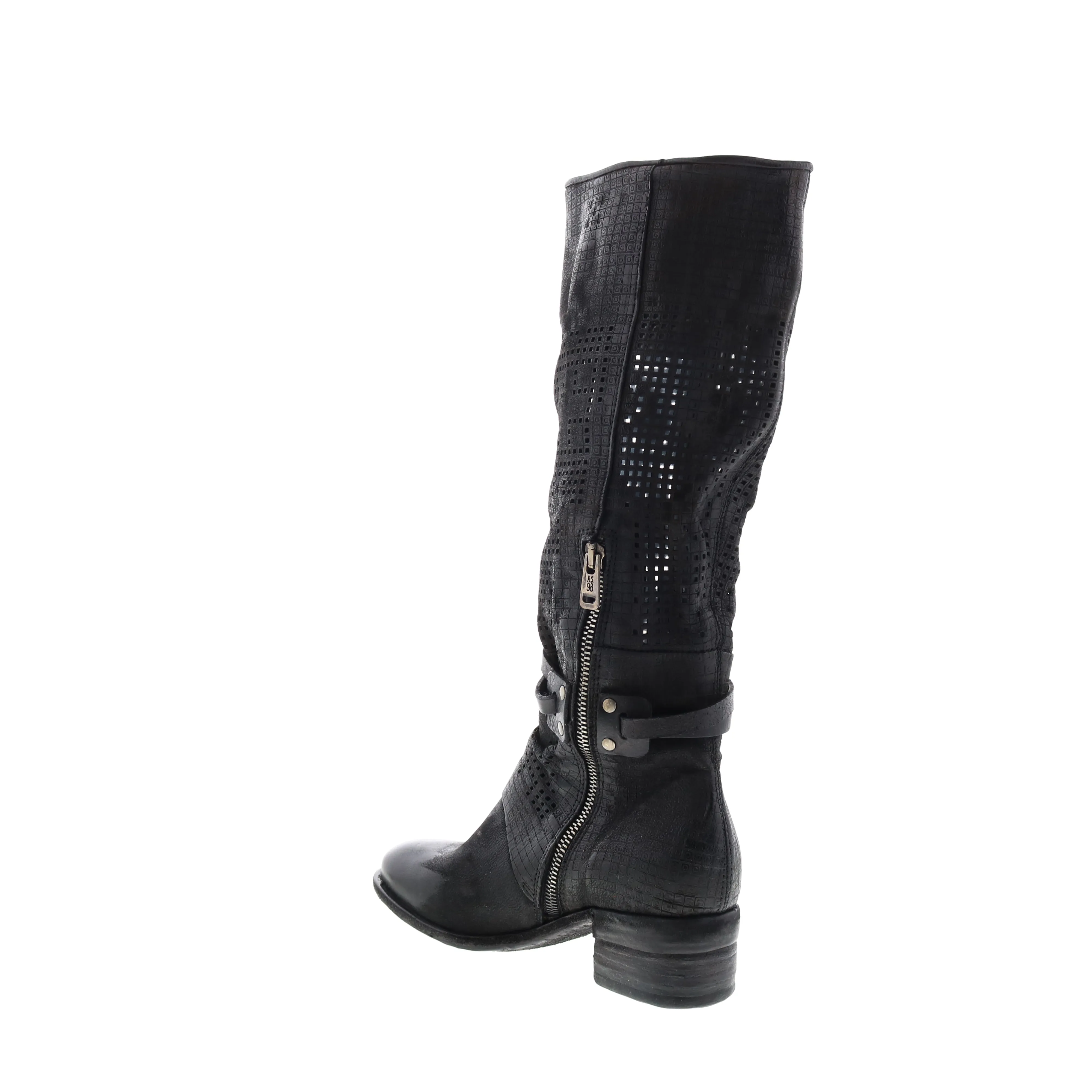 A.S.98 Gene A40313-101 Womens Black Leather Hook & Loop Knee High Boots