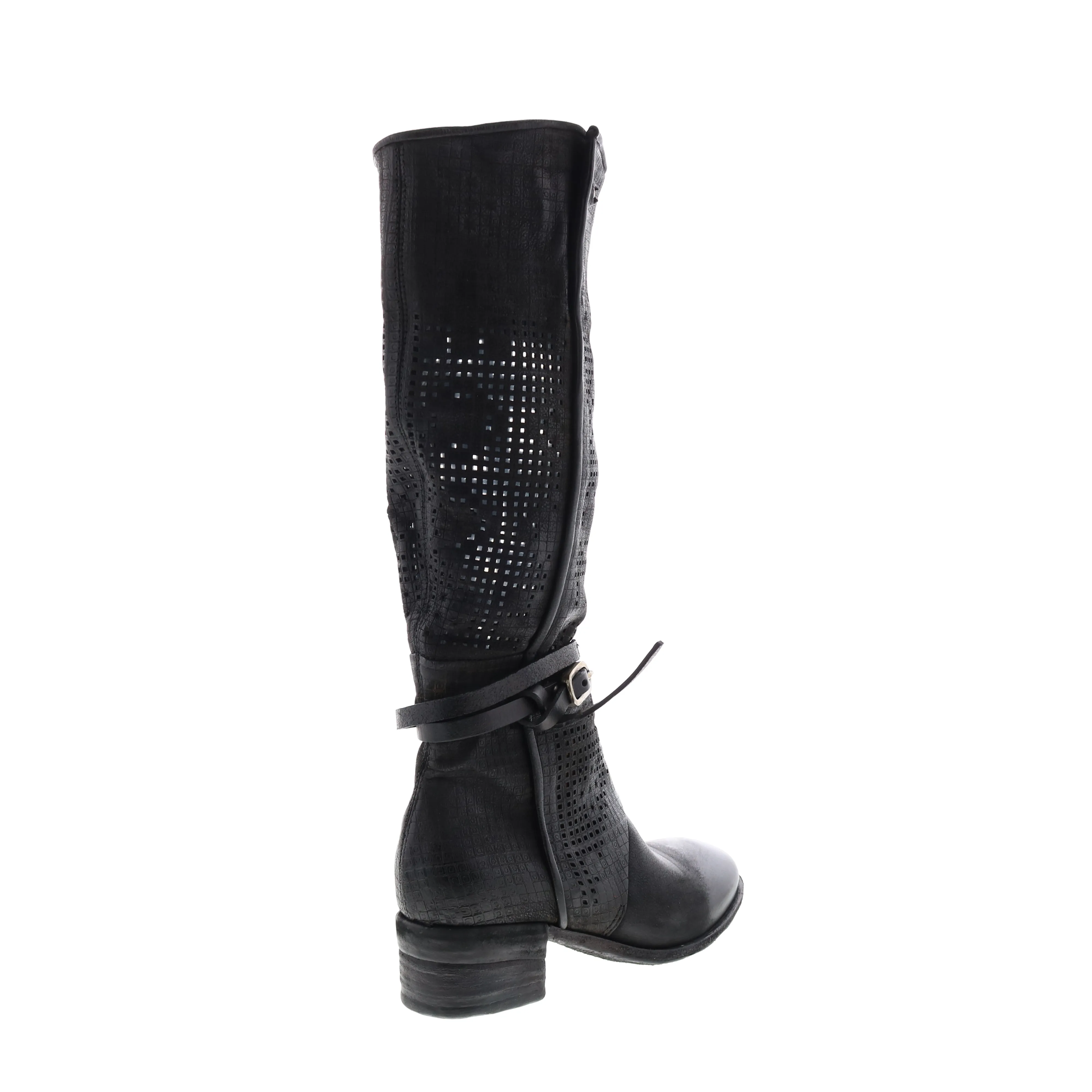 A.S.98 Gene A40313-101 Womens Black Leather Hook & Loop Knee High Boots