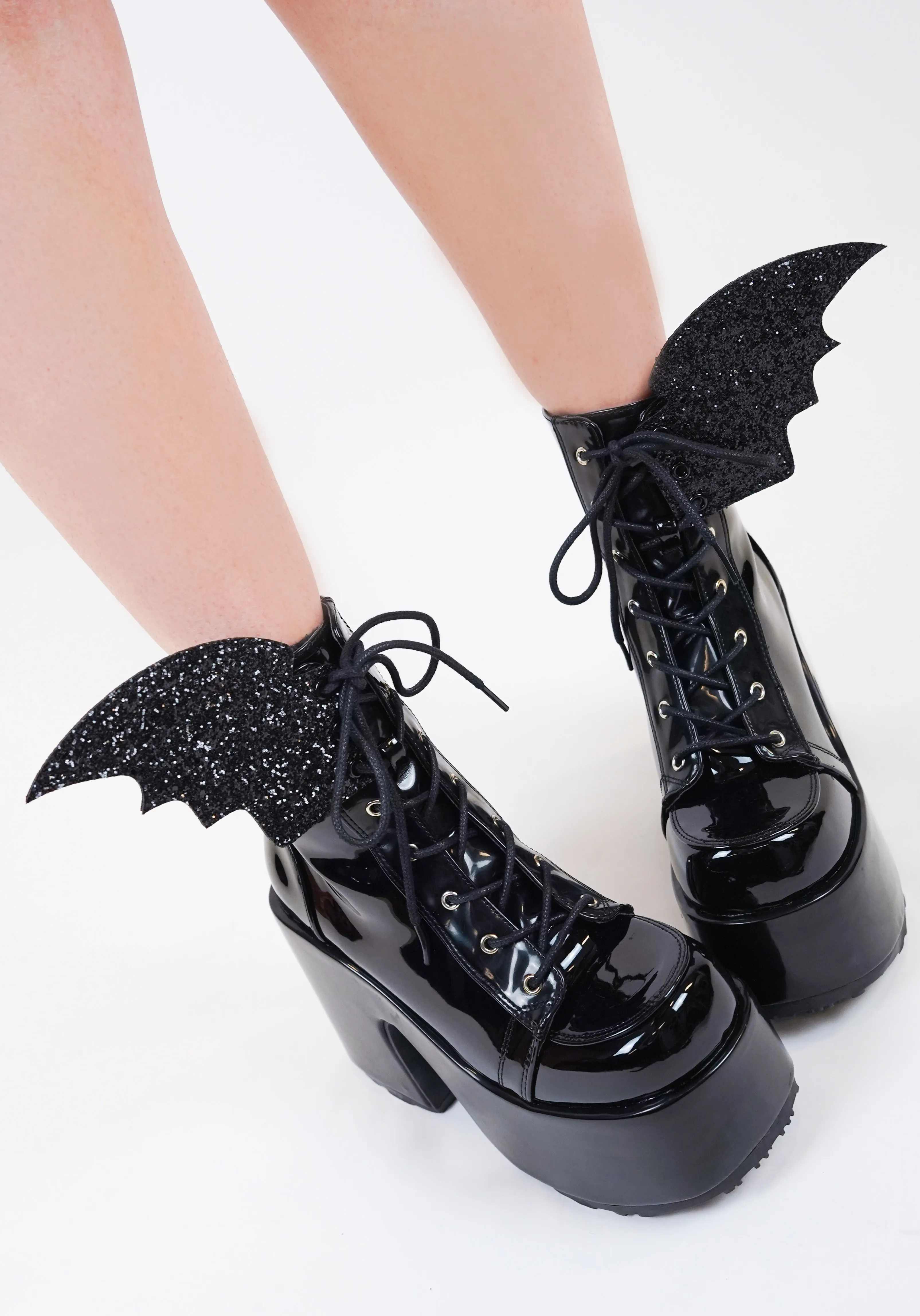 Bat Wings [Black Glitter] | SHOE ACCESSORY [PAIR]