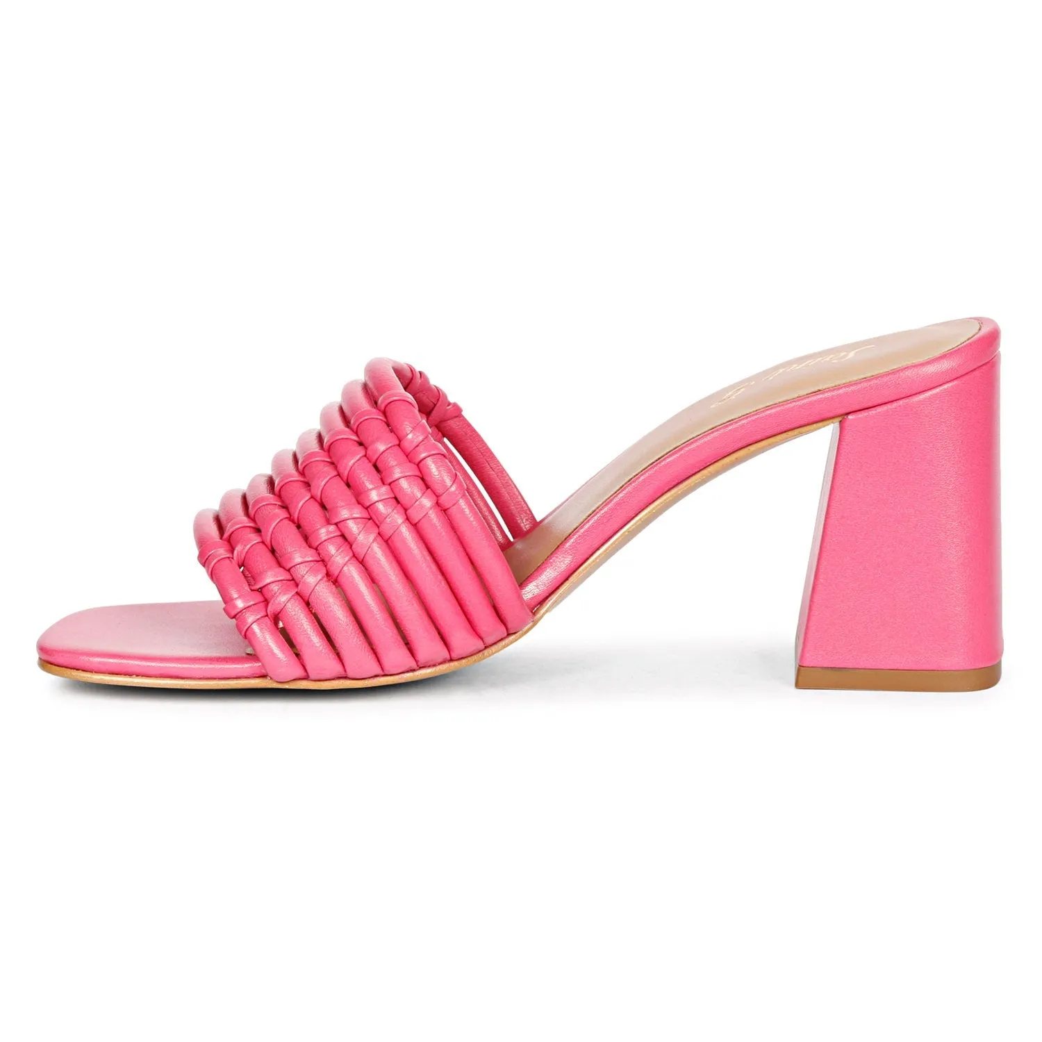 Bethany Strappy Hot Pink Leather Block Heels