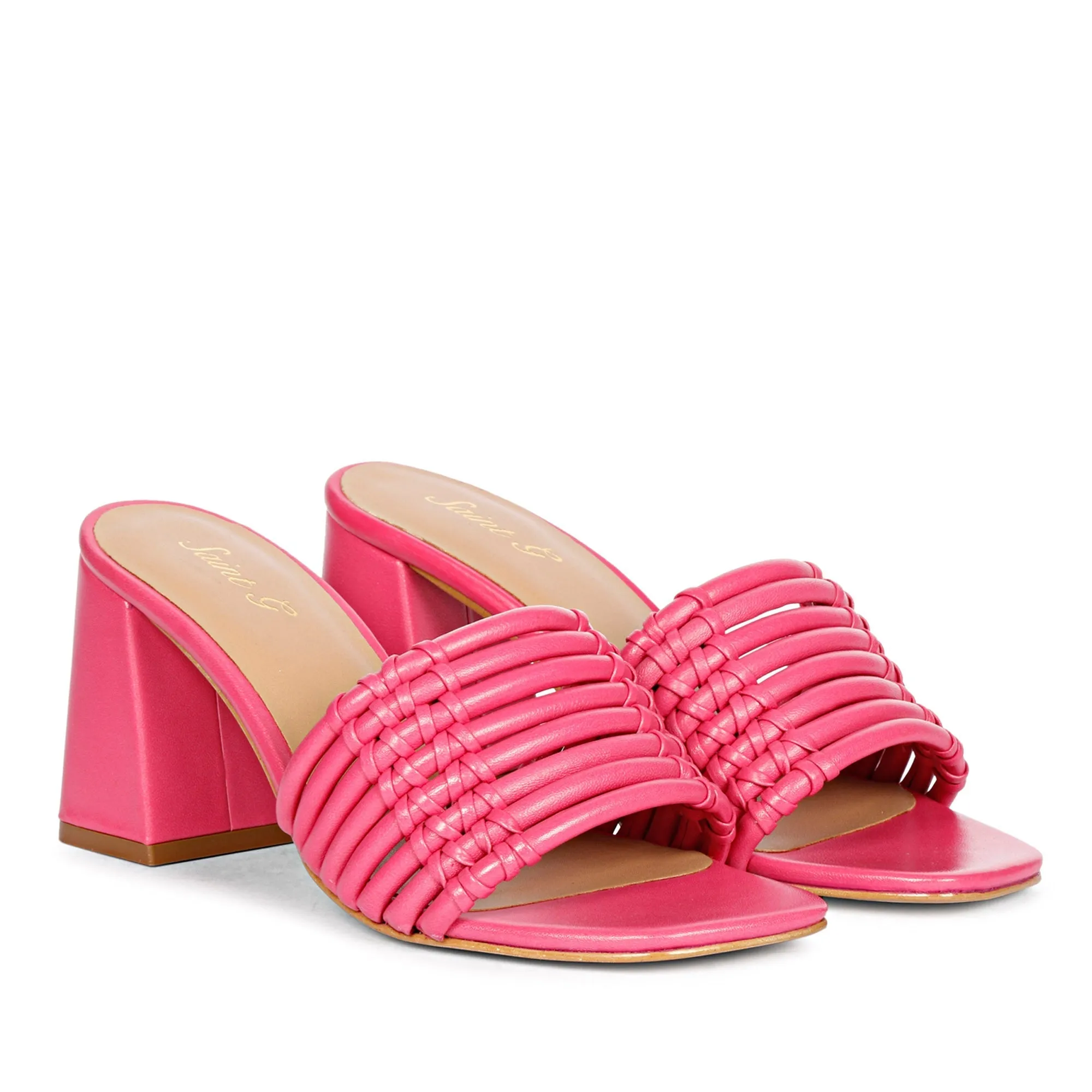 Bethany Strappy Hot Pink Leather Block Heels