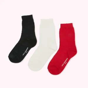 BLACK MULTI POINTELLE LIPS ANKLE SOCKS - 3 PAIRS