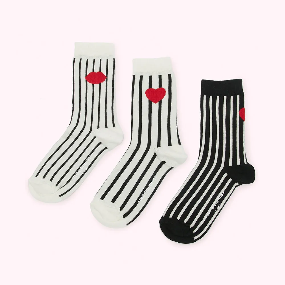 BLACK MULTI STRIPE ANKLE SOCKS - 3 PAIRS