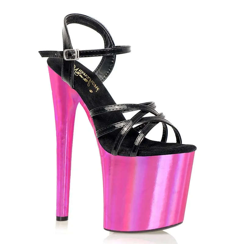 Black Strappy Platform Sandals with 20cm High Heel for Unisex Parties