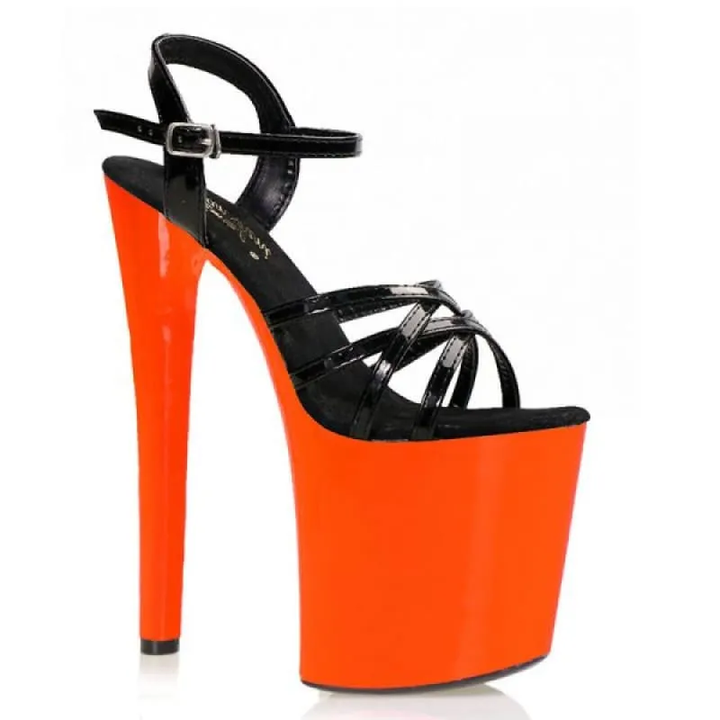 Black Strappy Platform Sandals with 20cm High Heel for Unisex Parties