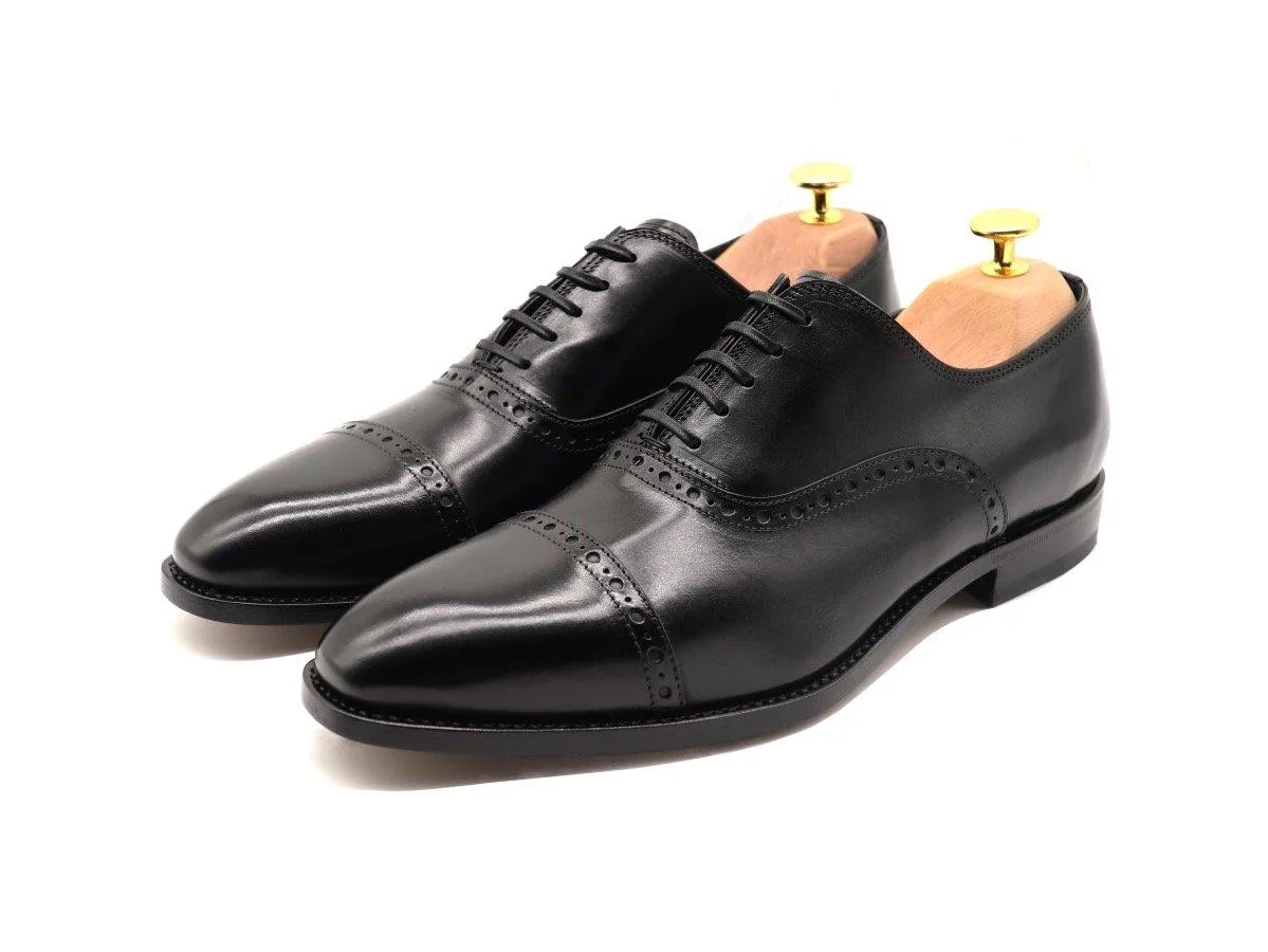 Borins Men's Calf Leather Quarter Brogue Oxford Shoes - Black