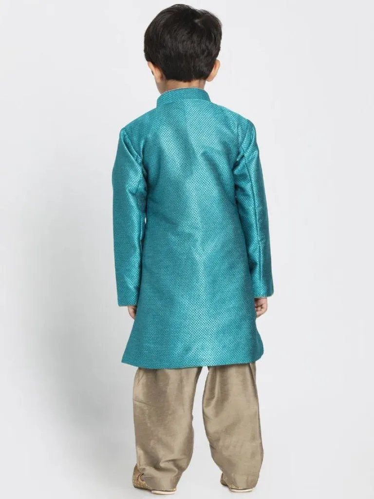 Boys' Green Jute Silk Blend Sherwani Set