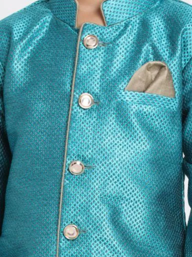 Boys' Green Jute Silk Blend Sherwani Set