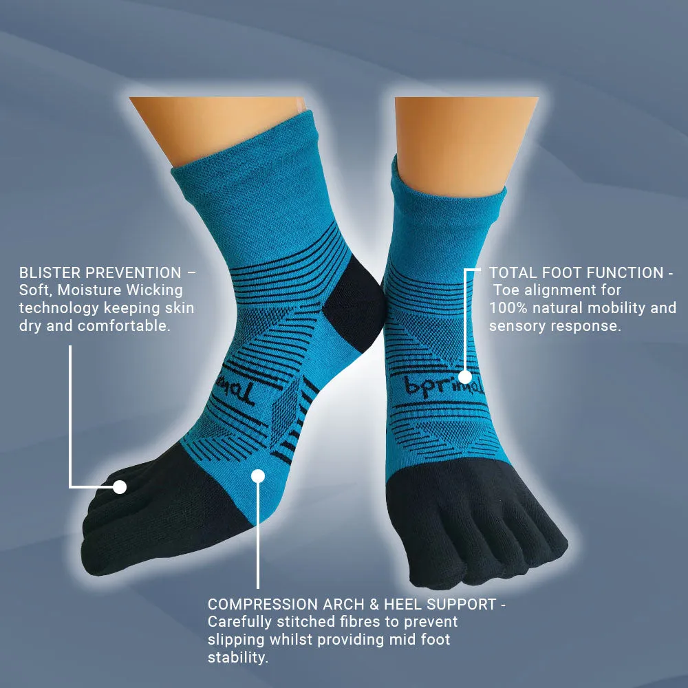 Bprimal Performance Five-Toe Socks - Regular Weight - Mini-Crew - Bondi Blue