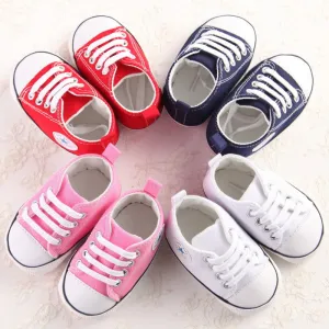 Canvas Newborn Baby Boy Girl Shoes Brand Soft Soles Non-slip Star Lace-Up First Walkers Toddler Crib Shoes Baby Sneakers