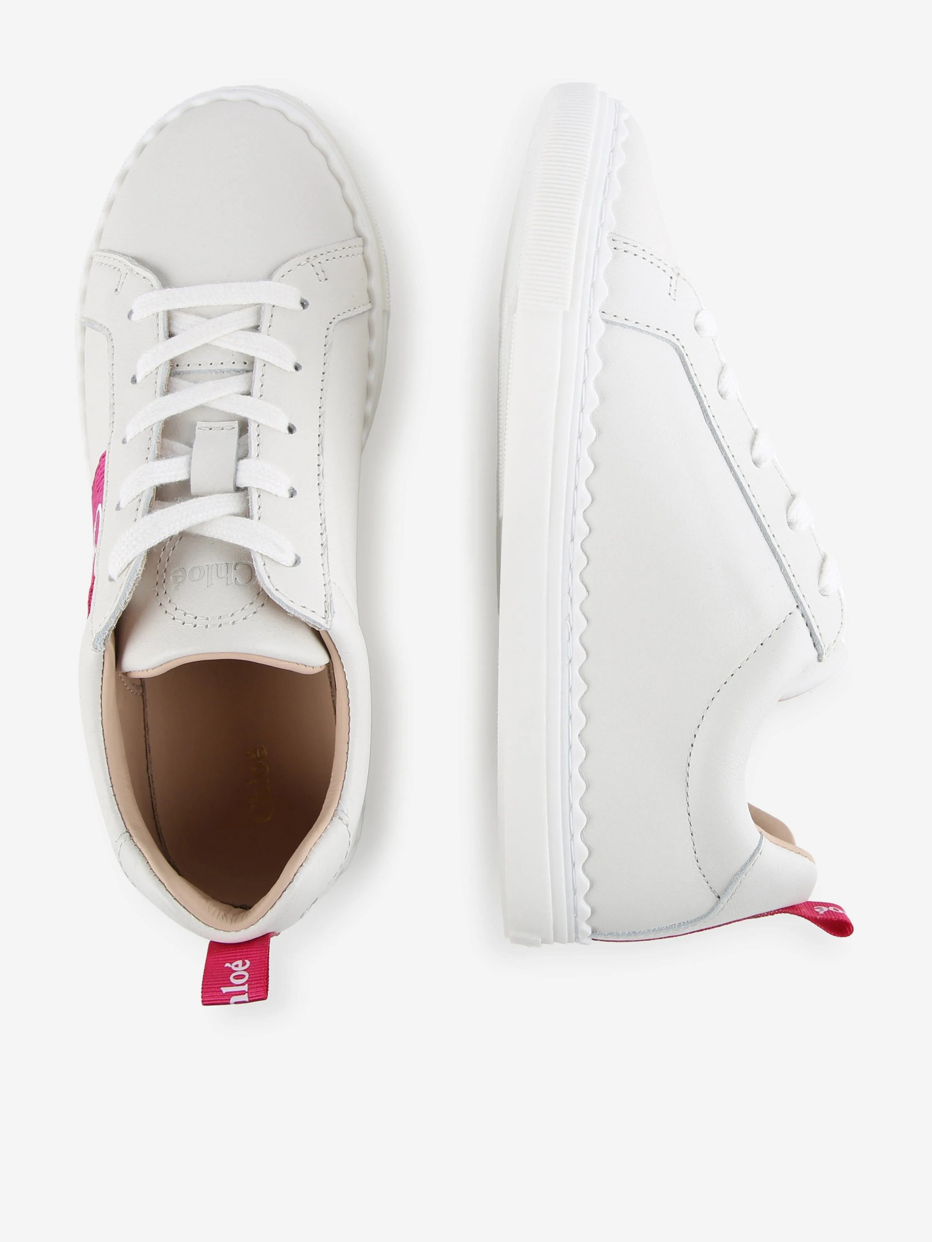 Chloé Girls Leather Logo Trainers in Ivory