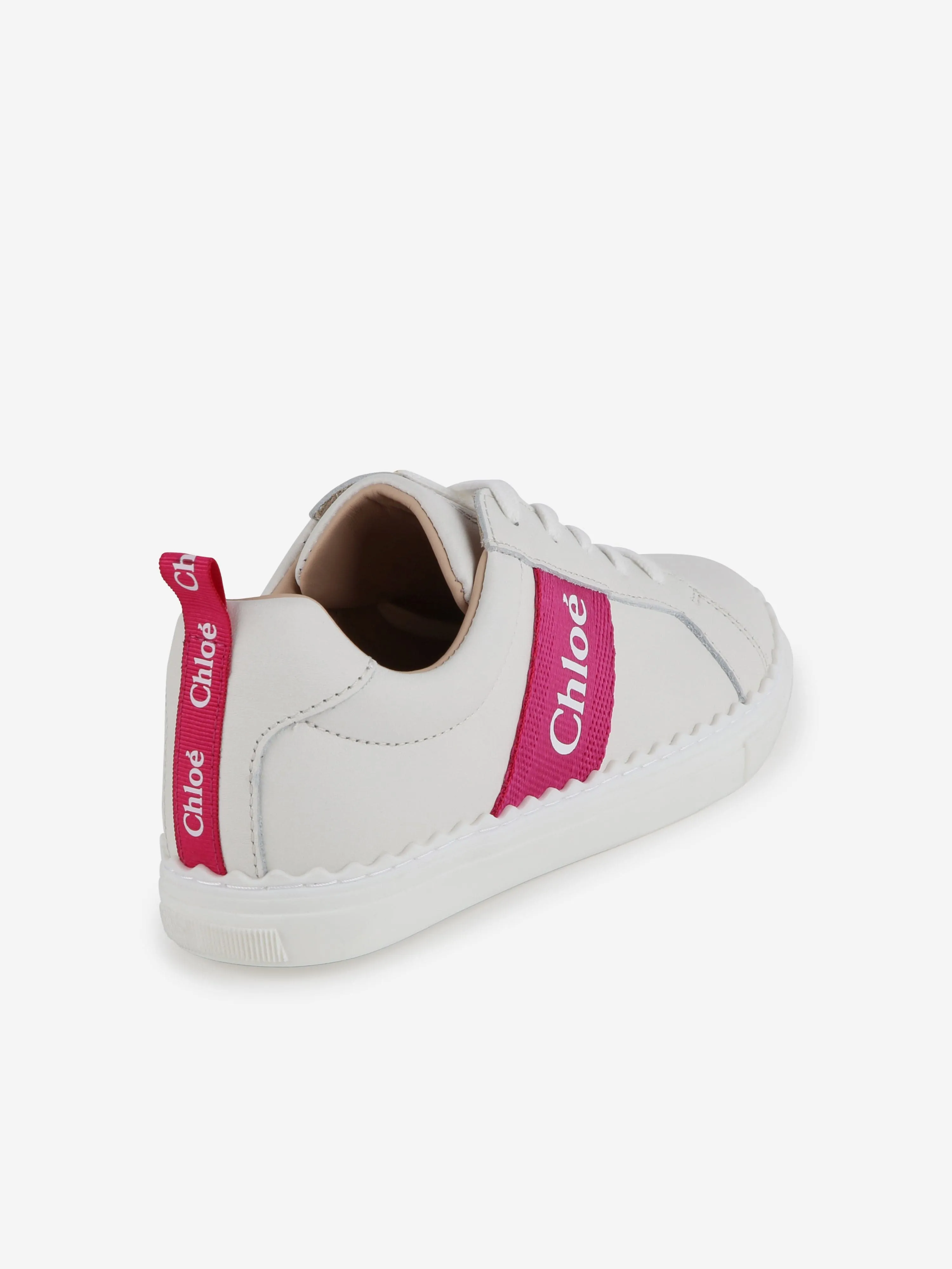 Chloé Girls Leather Logo Trainers in Ivory