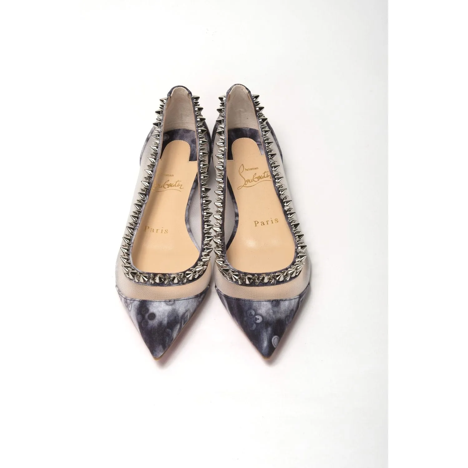 Christian Louboutin Multicolor Print Silver Flat Point Toe Shoe