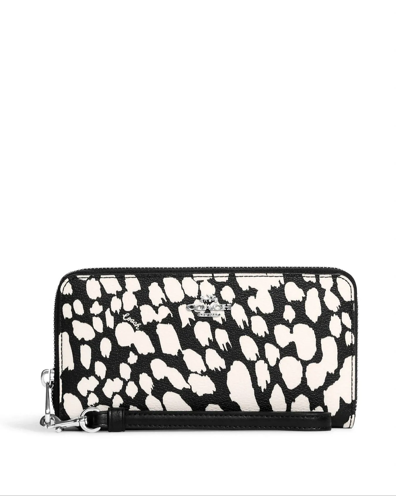 Coach Women's Black & Chalk Multi Long Zip Around Wallet With Spotted Animal Print