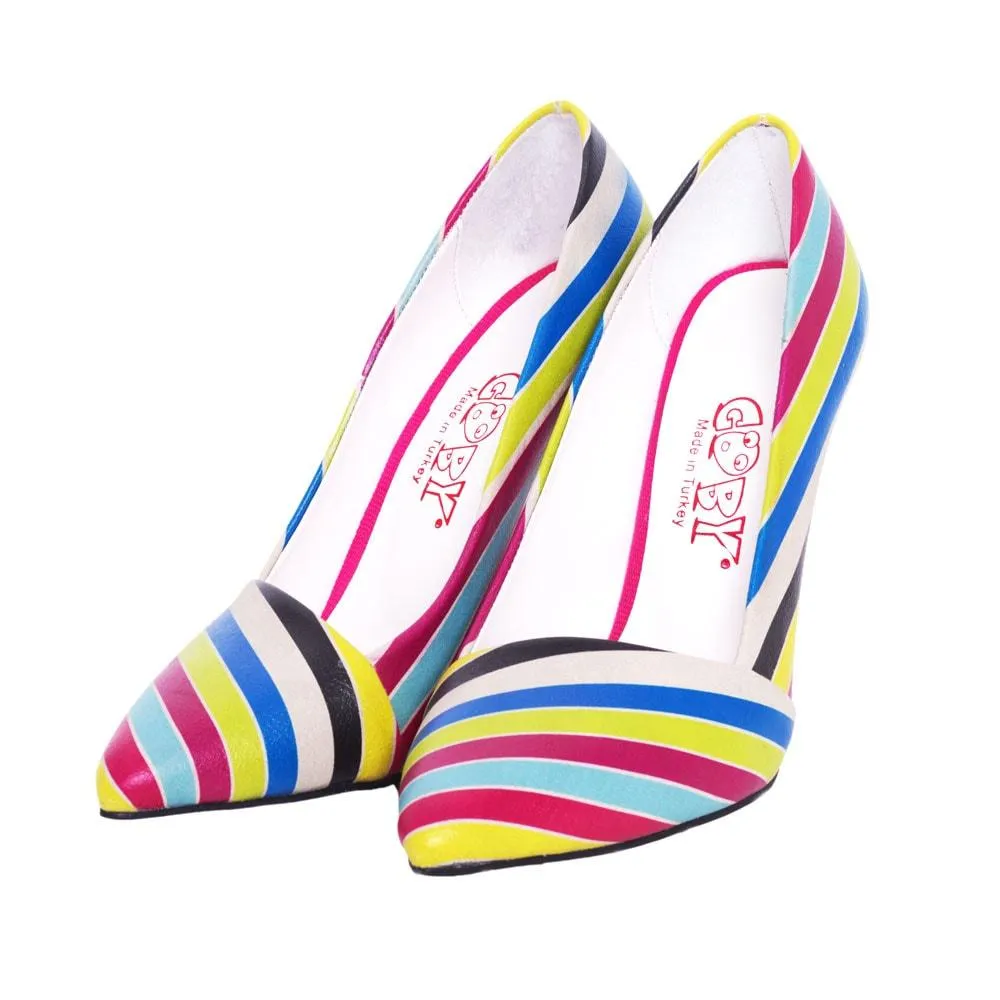 Colored Striped Heel Shoes STL4301