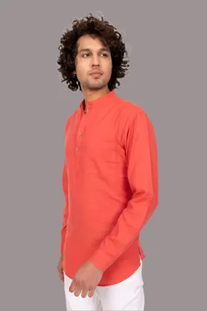 Coral Cross Color Cotton Short Kurta