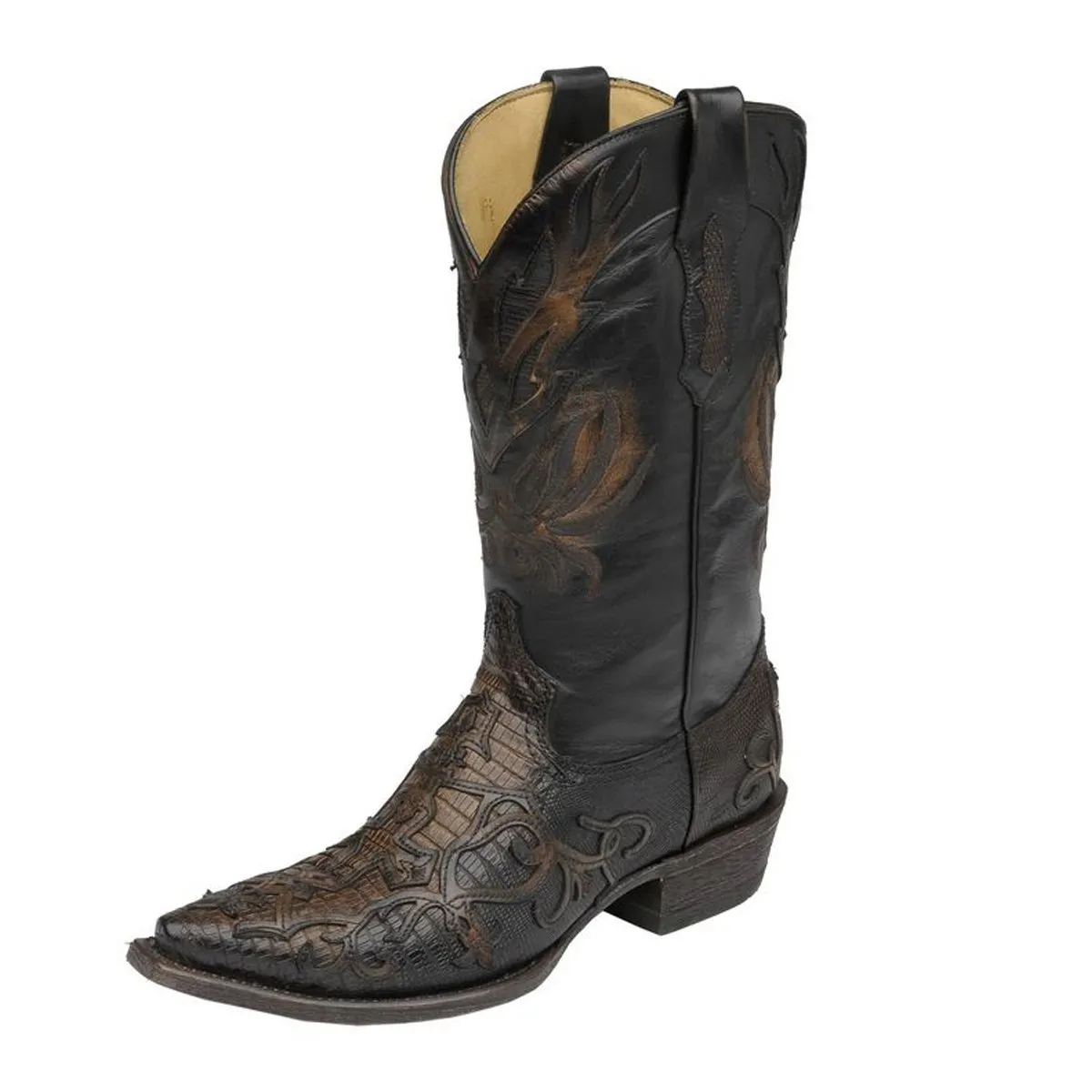 Corral Men's Teju Lizard With Fancy Cross Overlay Snip Toe Cowboy Boots - C1163