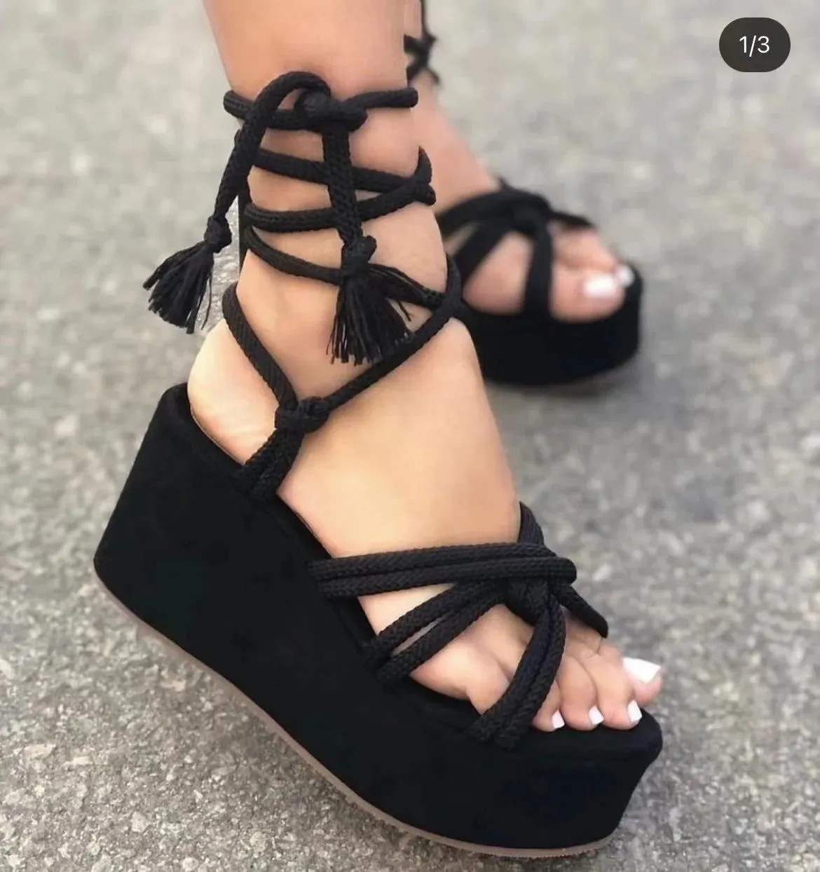 Cross Tie Straps Open Toe Platform Wedge Sandals