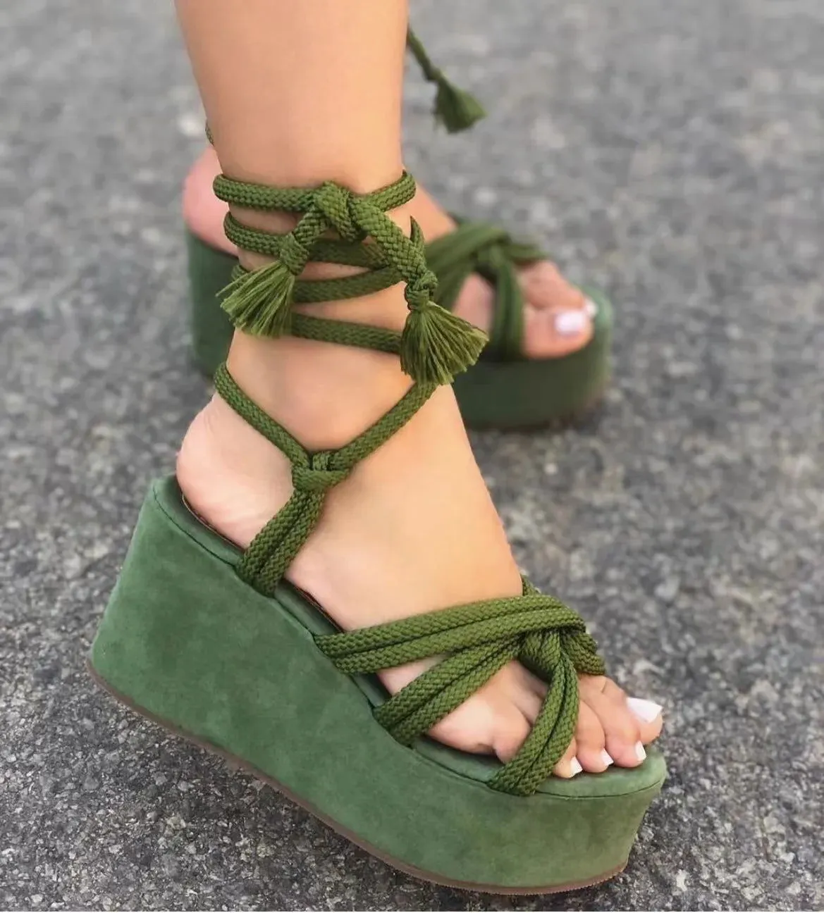 Cross Tie Straps Open Toe Platform Wedge Sandals