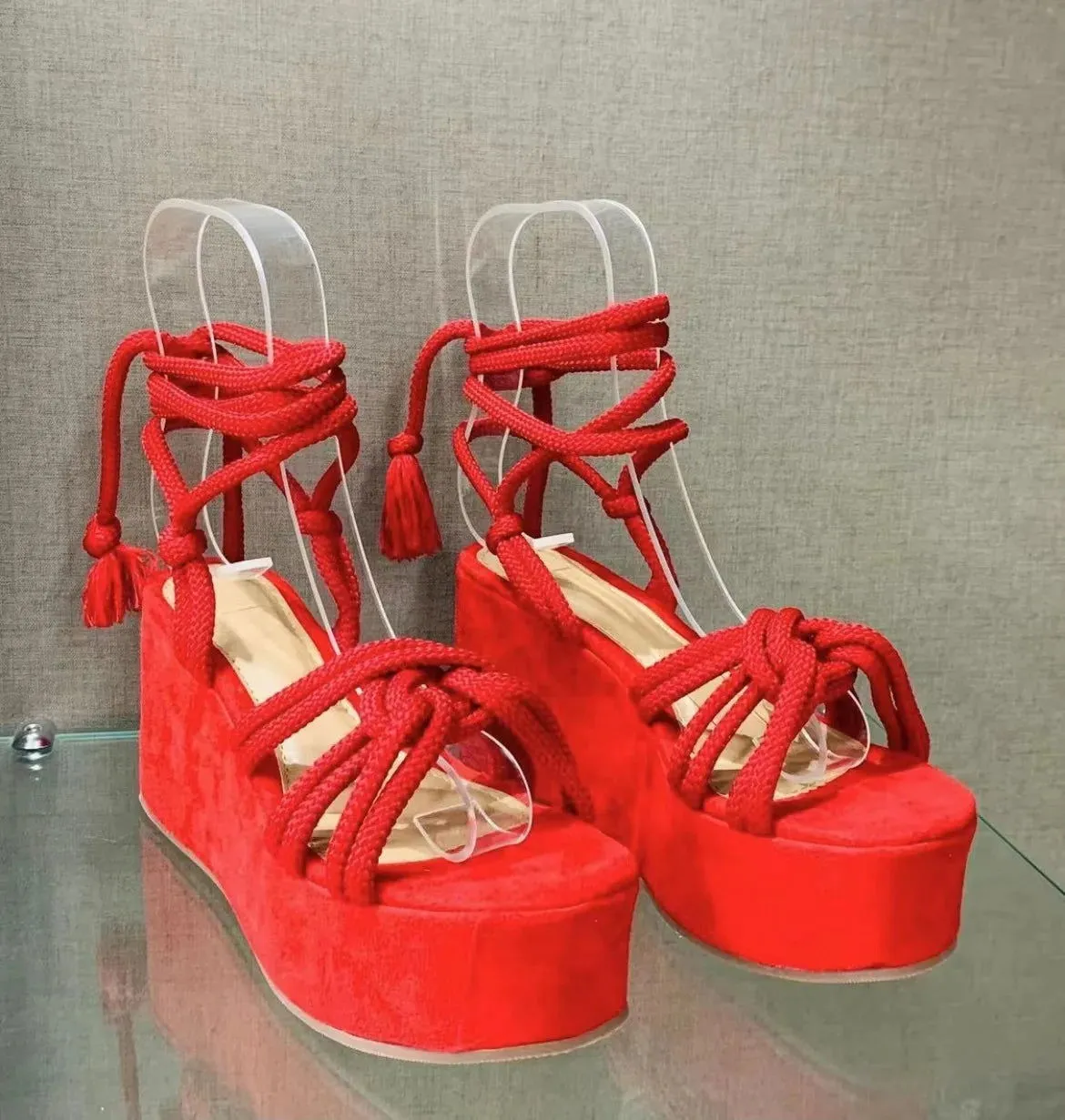 Cross Tie Straps Open Toe Platform Wedge Sandals