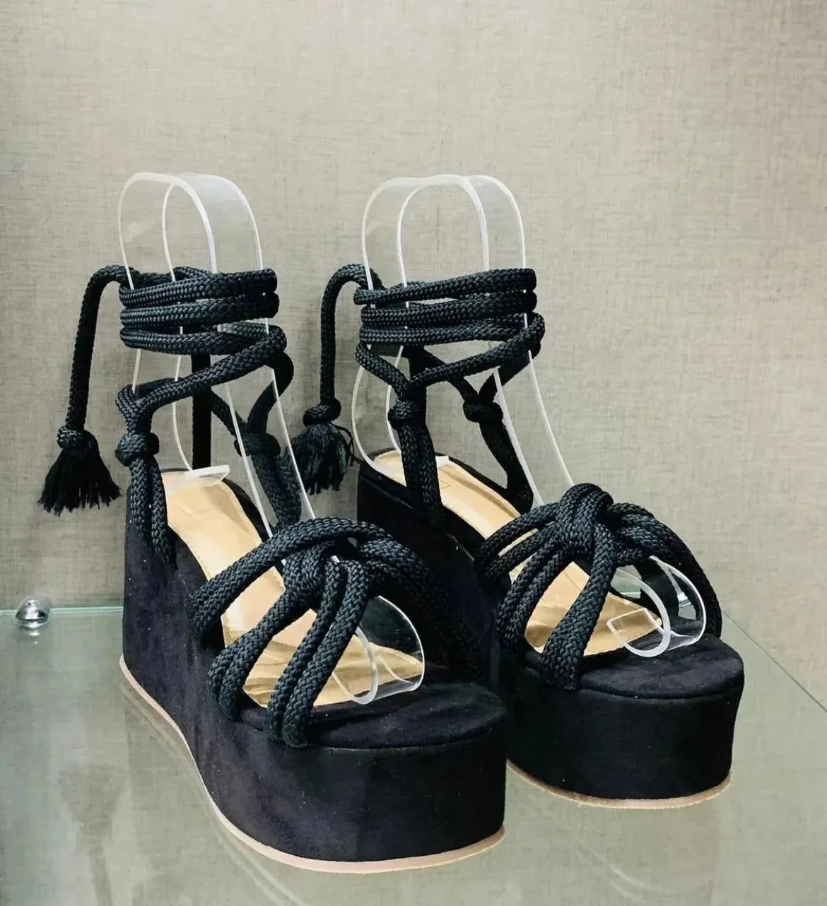 Cross Tie Straps Open Toe Platform Wedge Sandals