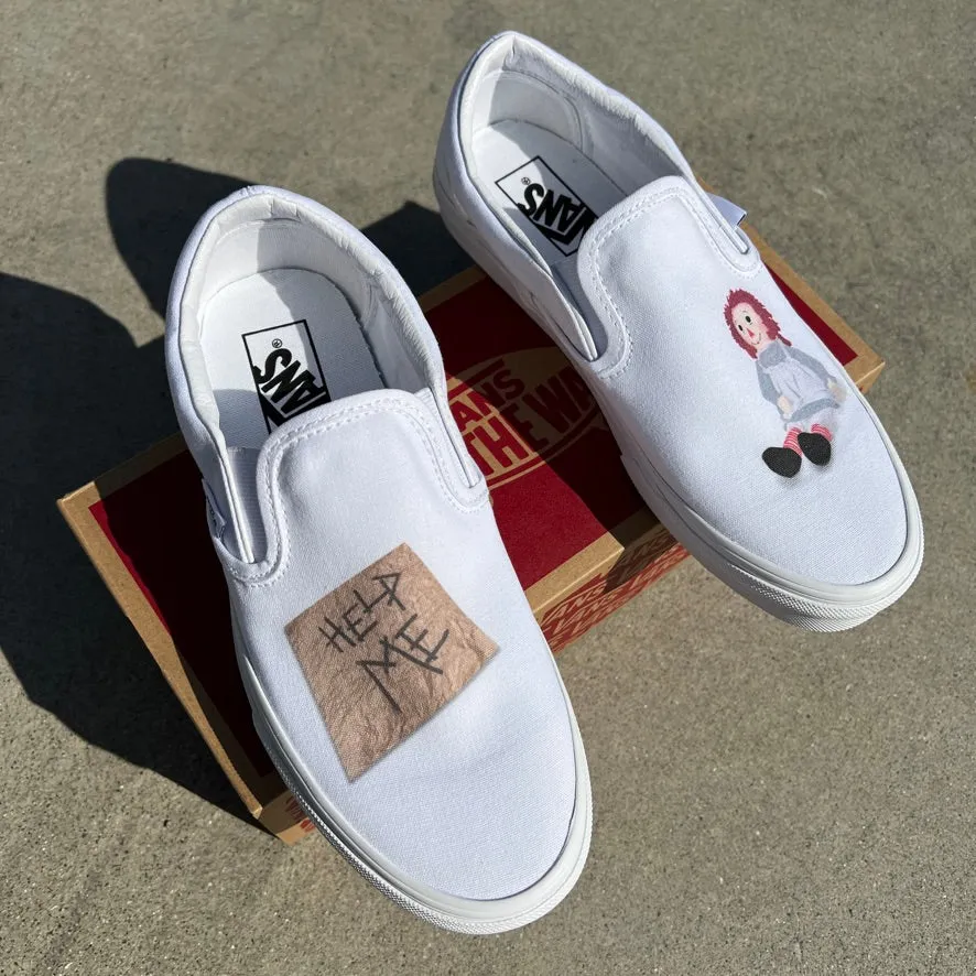 Cute Annabelle White Slip Ons - Custom Slip On Shoes - Custom Vans Shoes