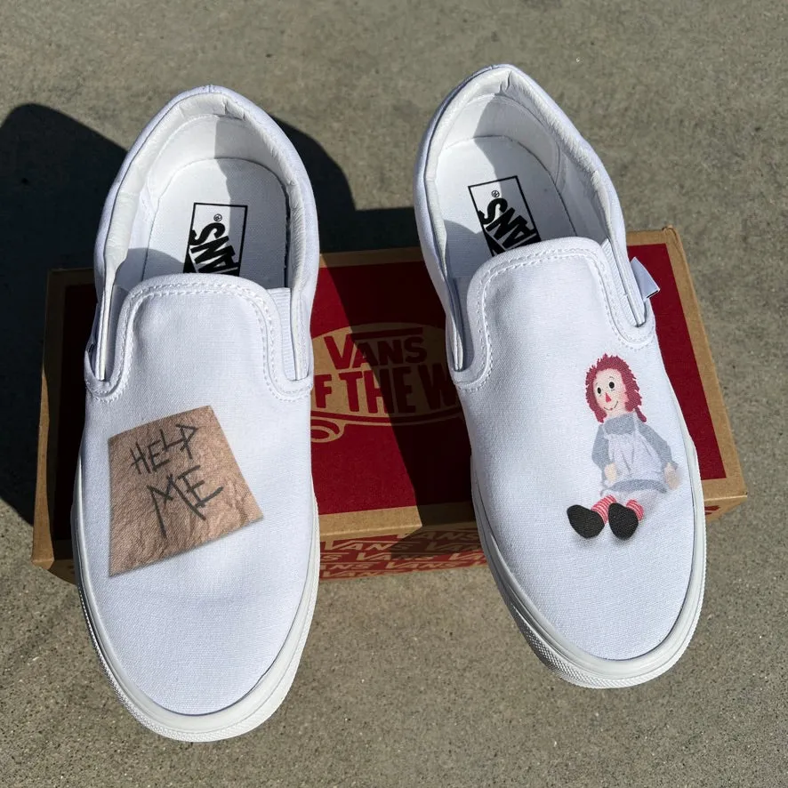 Cute Annabelle White Slip Ons - Custom Slip On Shoes - Custom Vans Shoes