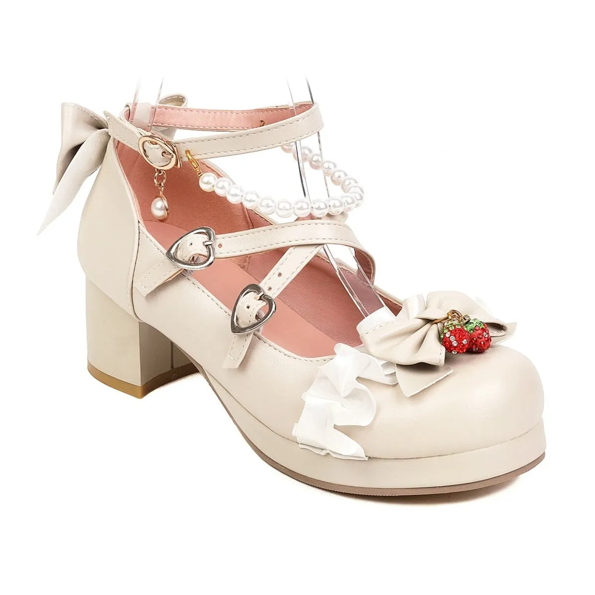 Cute Pearl Bow Lace Lolita Japanese Mary Jane Shoes