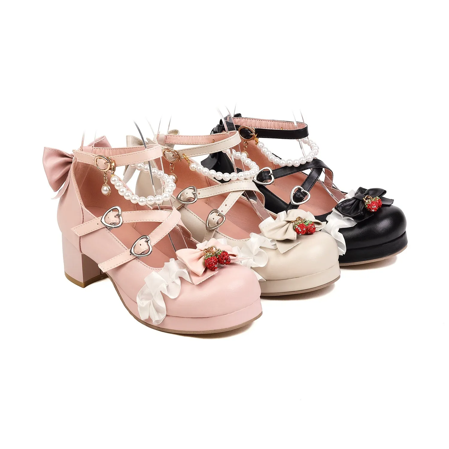 Cute Pearl Bow Lace Lolita Japanese Mary Jane Shoes