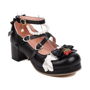 Cute Pearl Bow Lace Lolita Japanese Mary Jane Shoes