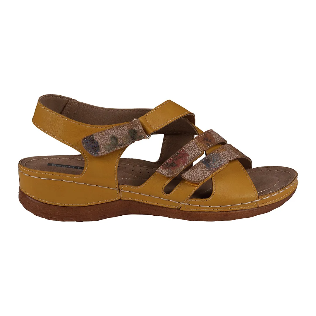 Dalary Yellow Strappy Velcro Two-Tone Comfort Flat Sandals