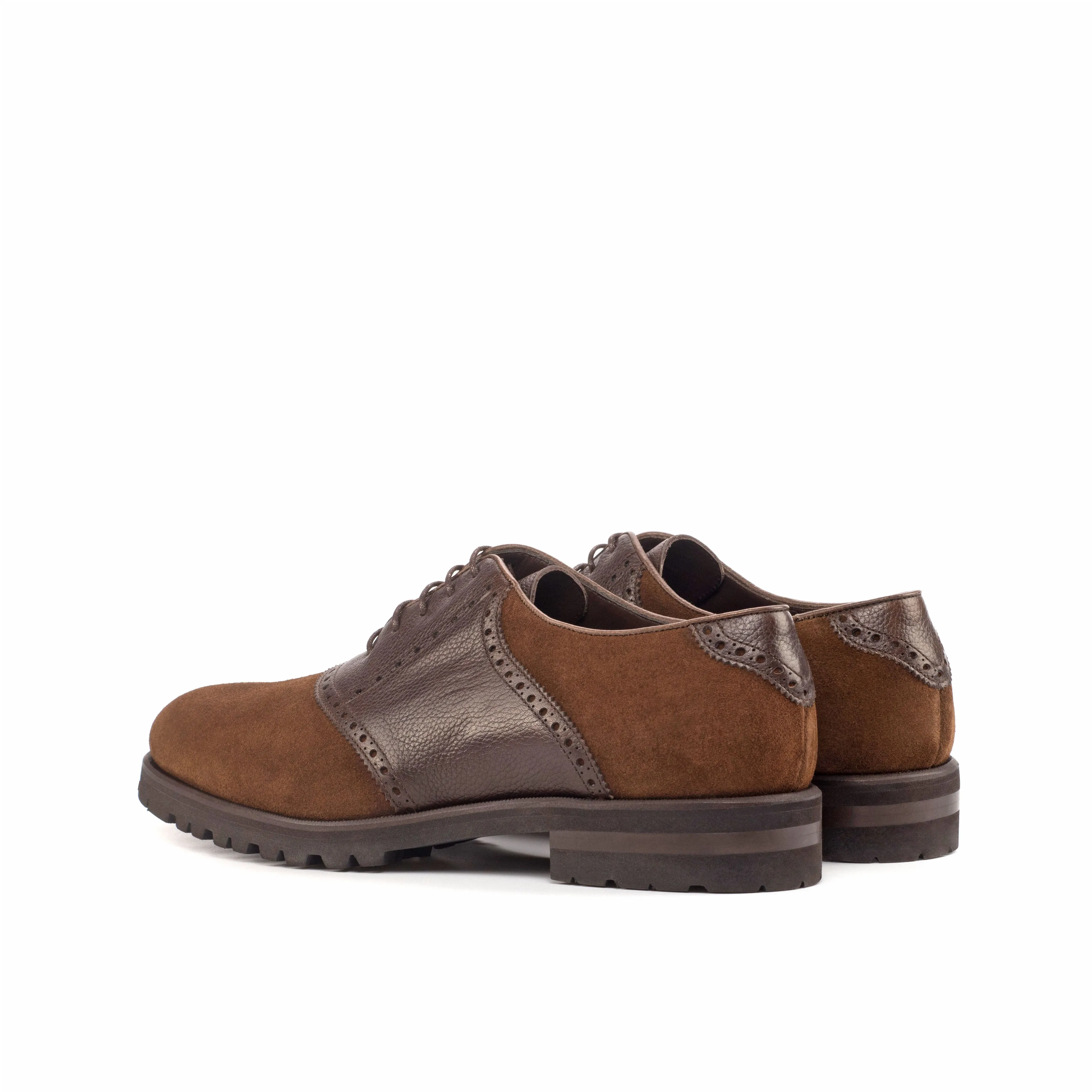 DapperFam Fabrizio in Med Brown / Dark Brown Men's Lux Suede & Italian Full Grain Leather Saddle