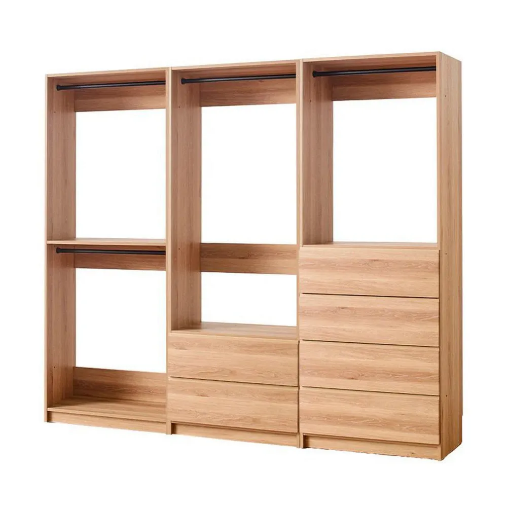 Dee Modular Closet System, Freestanding, 4 Clothing Racks, 6 Drawers, Oak  By Casagear Home