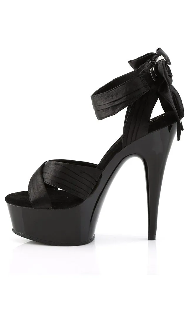 DELIGHT-668 Black Satin Platform Heels