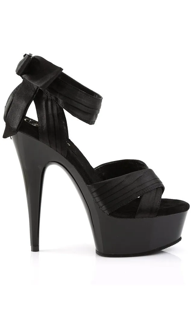 DELIGHT-668 Black Satin Platform Heels