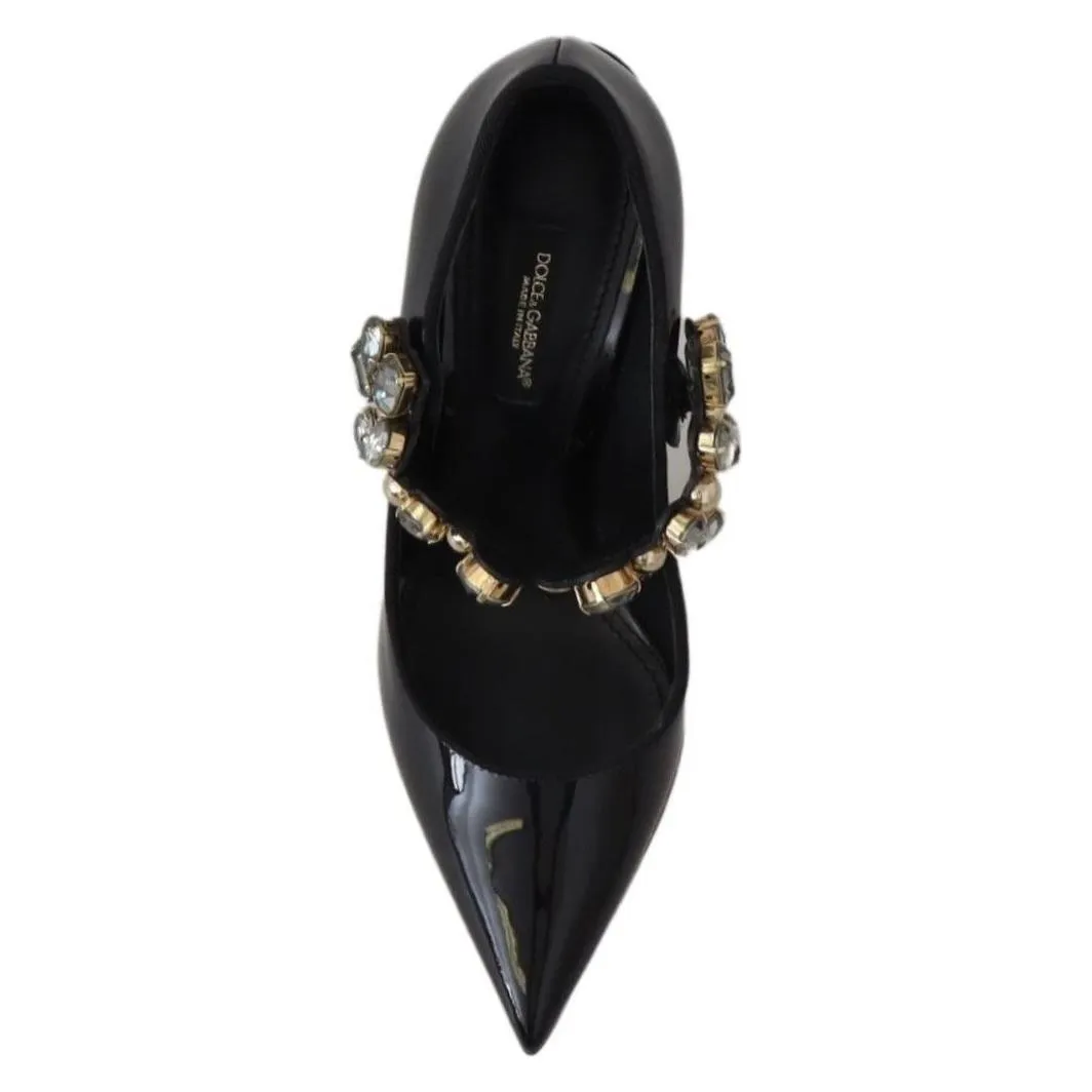 Dolce & Gabbana Elegant Black Leather Crystal Pumps