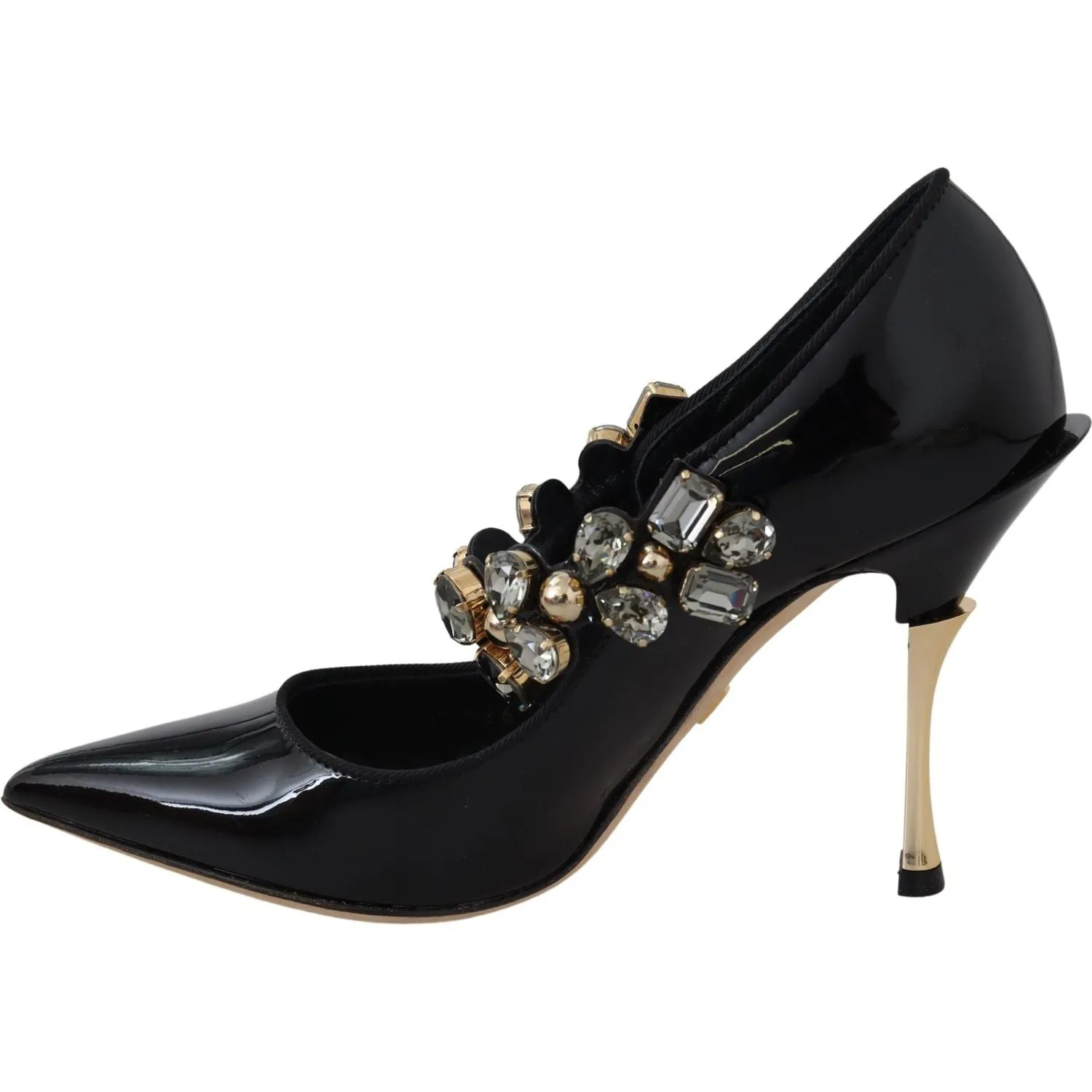 Dolce & Gabbana Elegant Black Leather Crystal Pumps