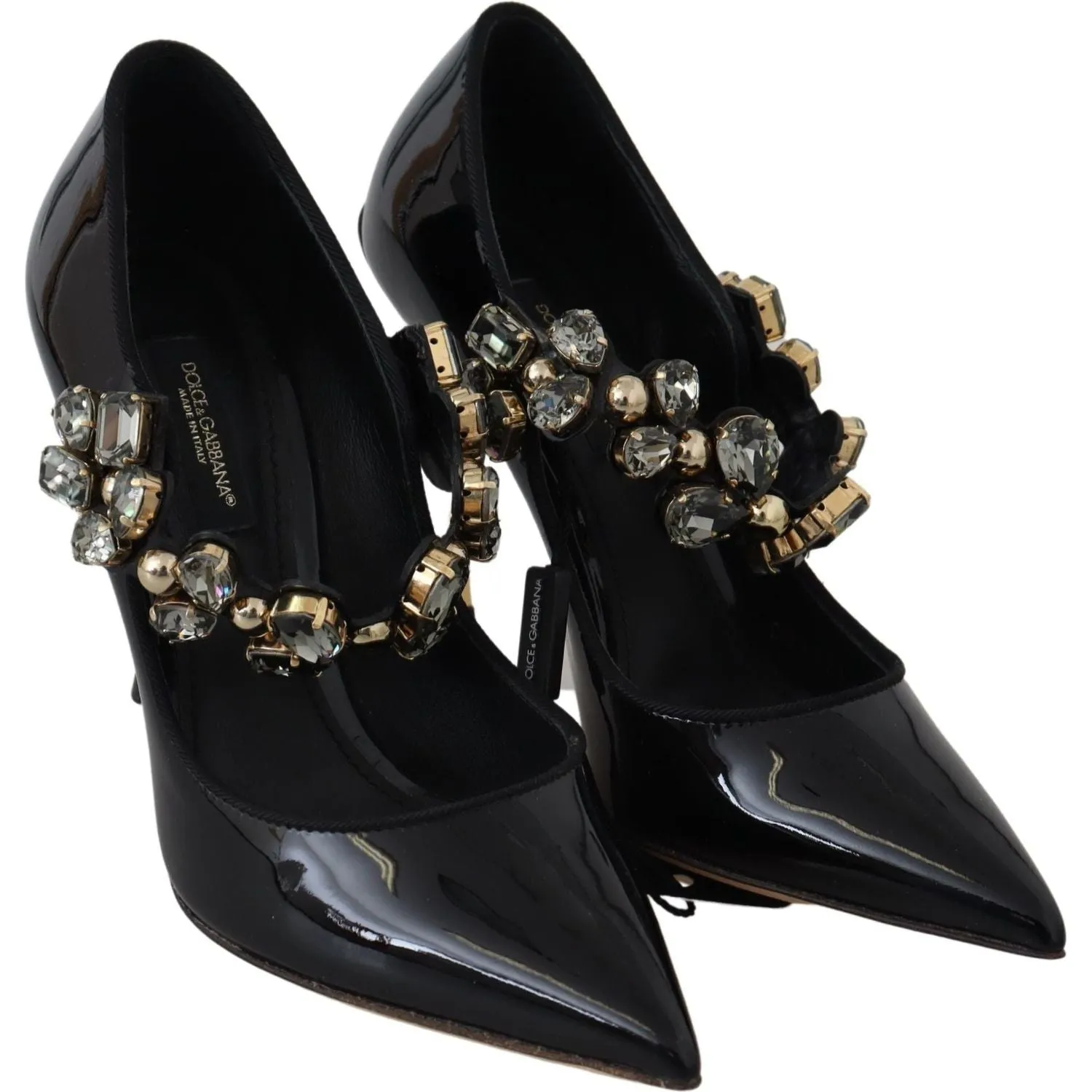 Dolce & Gabbana Elegant Black Leather Crystal Pumps