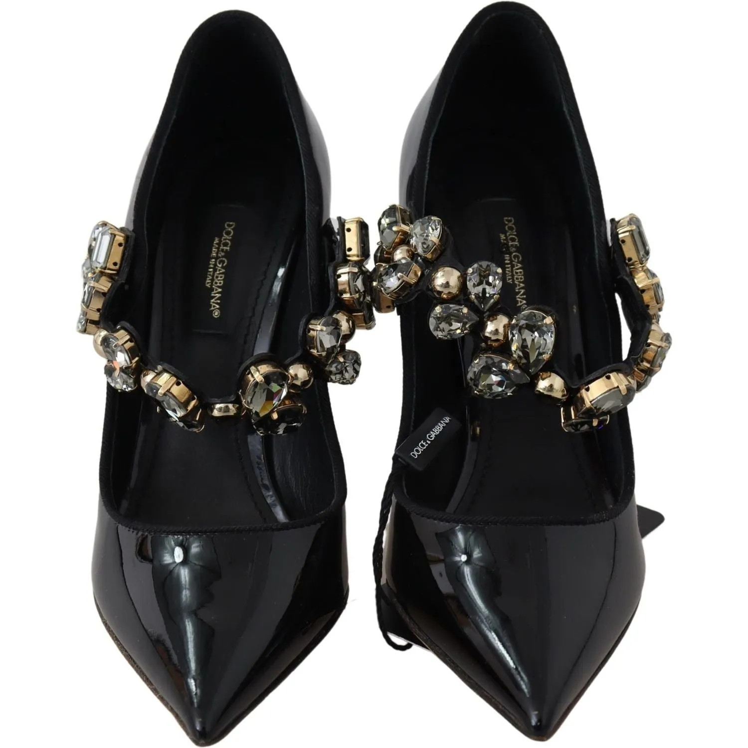 Dolce & Gabbana Elegant Black Leather Crystal Pumps