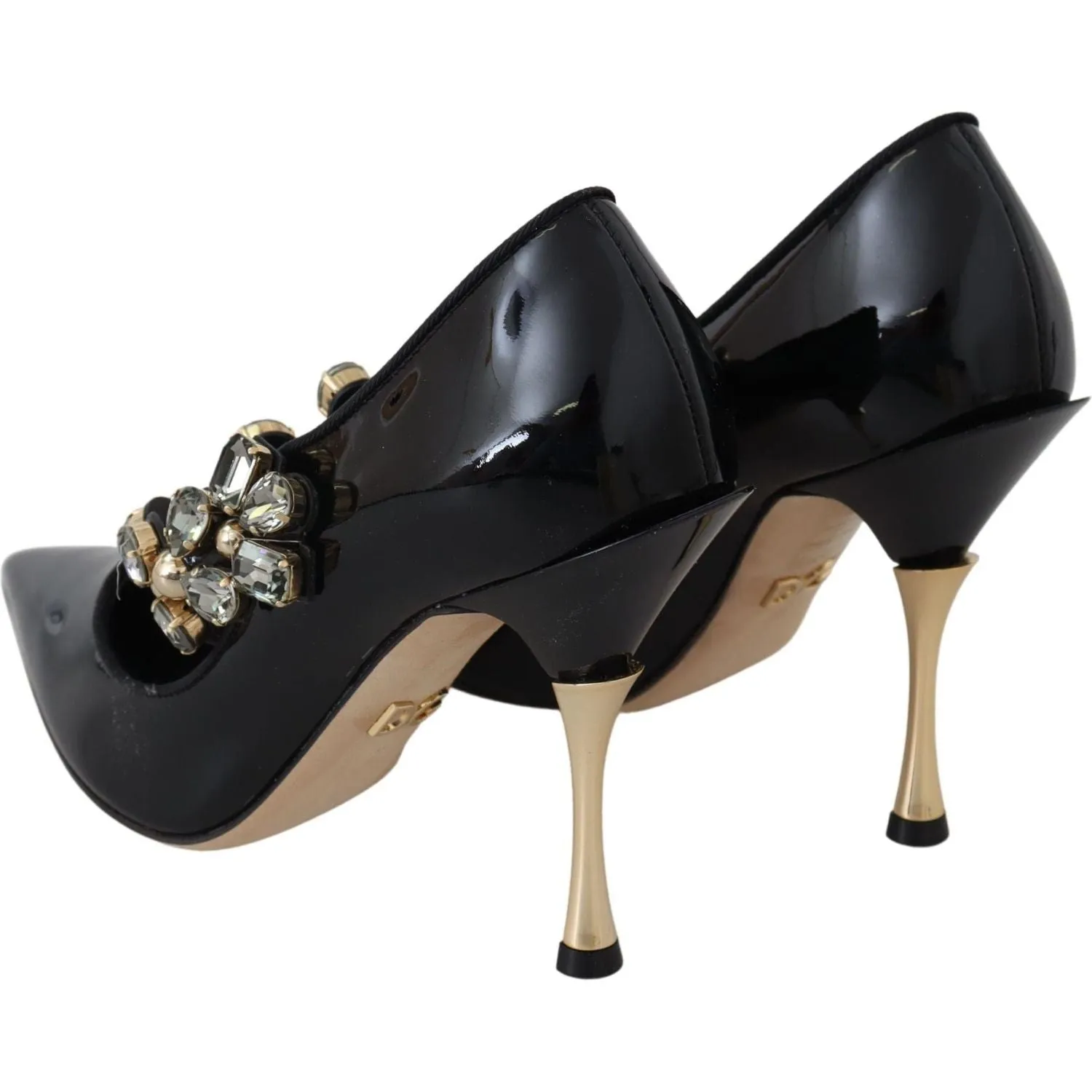 Dolce & Gabbana Elegant Black Leather Crystal Pumps