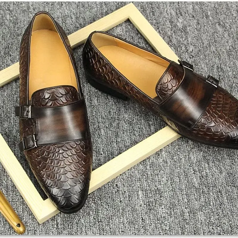 ElegantLuxe Croc Pattern Elegant Slip On Loafers